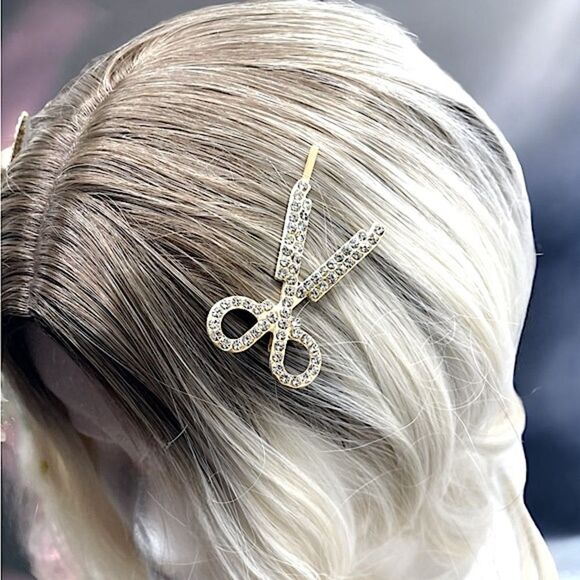 Set l Rhinestone on Golden Barrette, Hair Clips l Scissor Decor l 2 1/4” l New - Picture 6 of 9